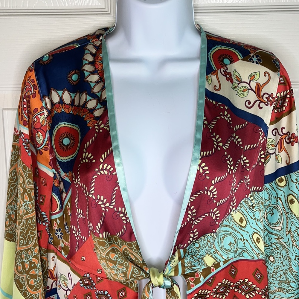 CAbi Patchwork Tunic Multicolor Kimono Jacket Tie… - image 3
